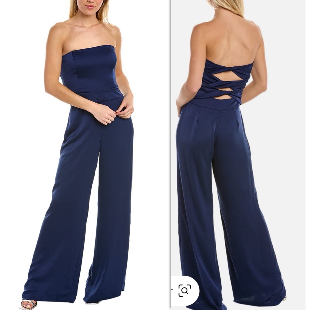 Strapless Navy Wide-Leg Jumpsuit with Crisscross Back
